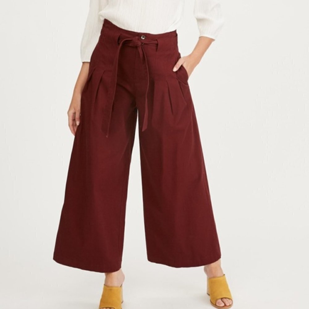 Textured Wide Leg Paper Bag Waist Trouser Pants